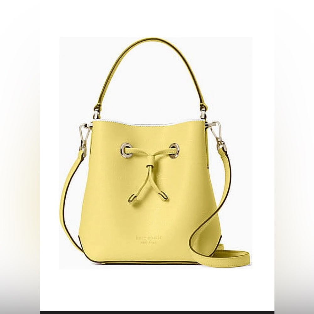 kate spade lemon yellow leather drawstring bucket shoulder bag